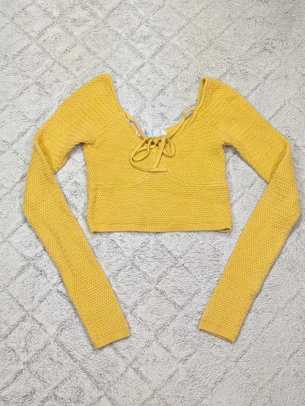 Free People Sweater Womens S Yellow Beach Coastal Layer Crop Knit Festival